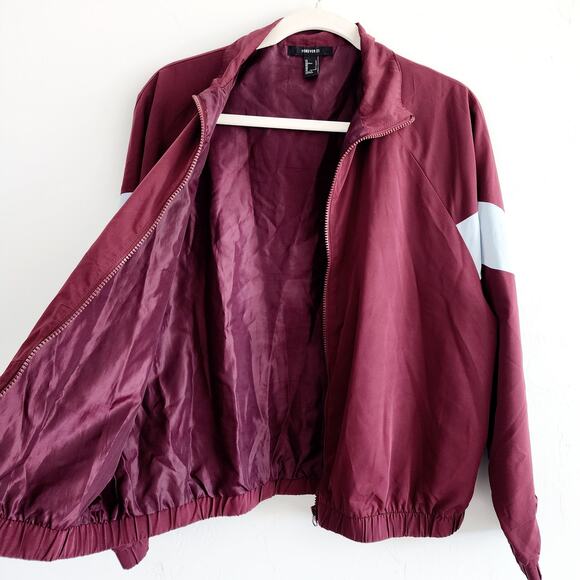 Forever 21 Crimson Maroon Lightweight Windbreaker Jacket Zip Up Size Large - Picture 4 of 6